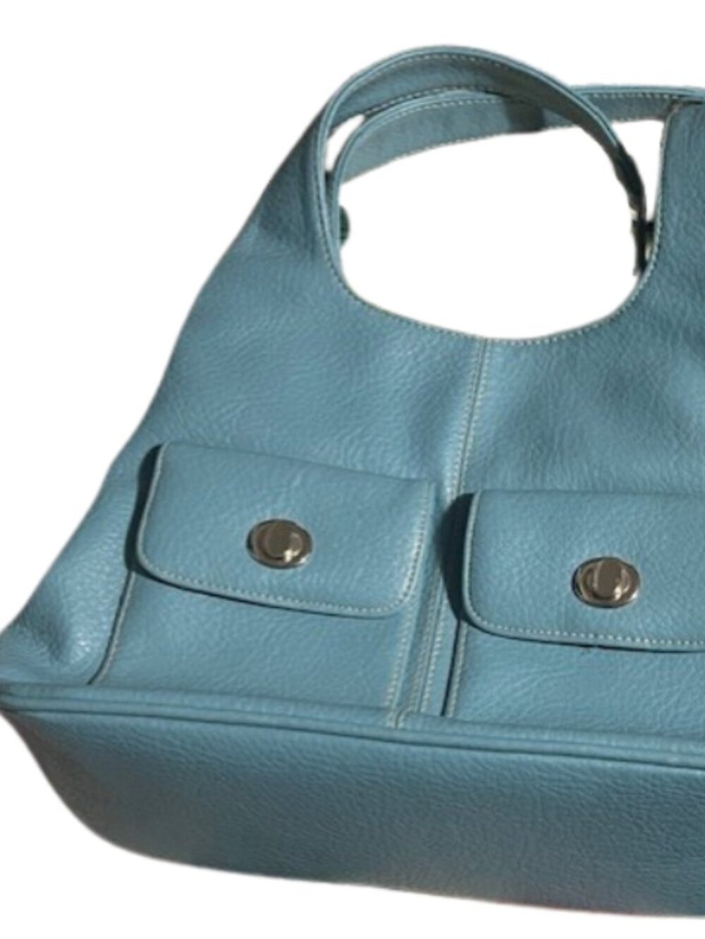 Light blue pebbled leather hobo bag with matching coin purse